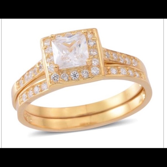 14 K Yellow Gold Over Sterling Halo Set - Picture 2 of 8