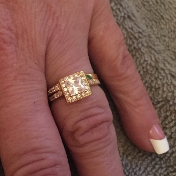 14 K Yellow Gold Over Sterling Halo Set - Picture 8 of 8