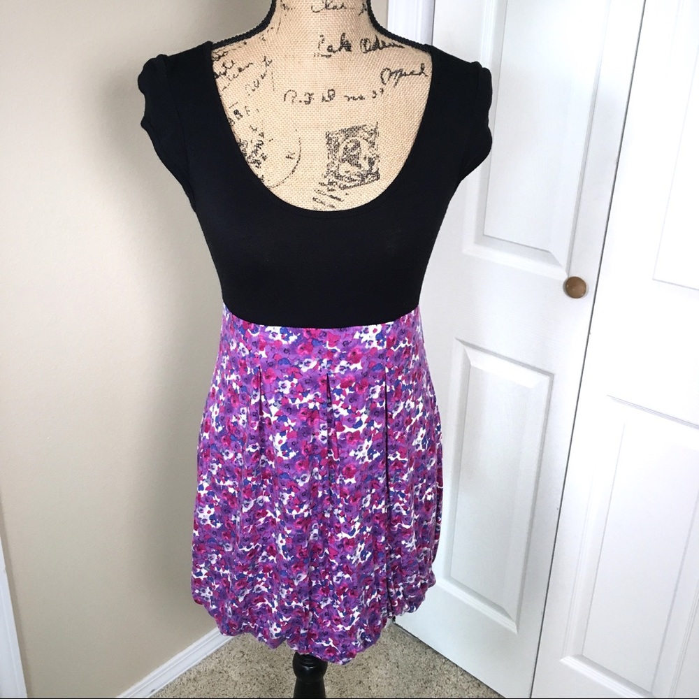Forever 21 Bkack Purple Floral Baby Doll Dress