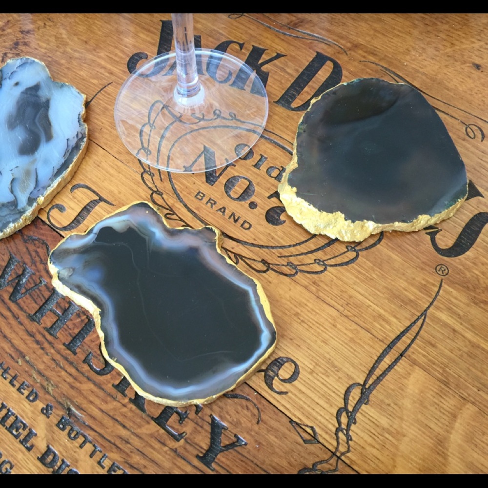 Natural Black Agate genuine Gold rimmed Coasters