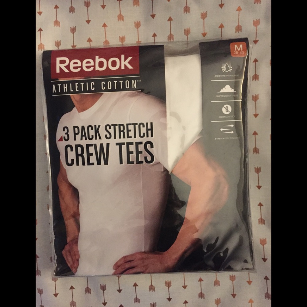 Reebok Athletic Cotton 3 Pack Stretch Crew Tees M