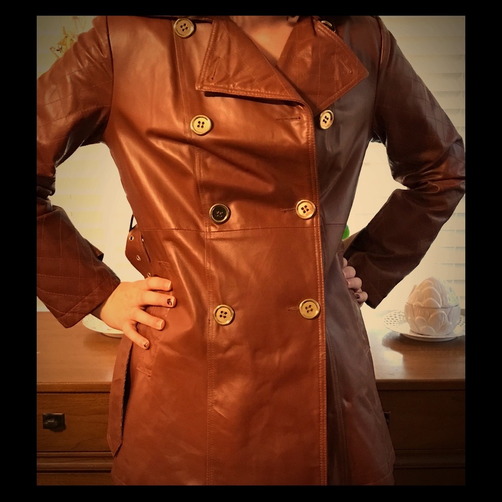 Iman's British Tan leather Coat/Jacket