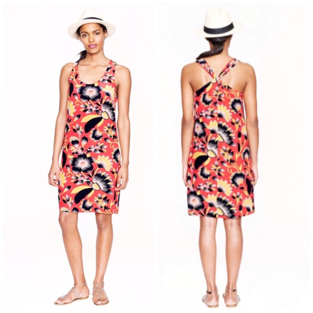 [J Crew] Silk Floral Twist Back Dress Coral