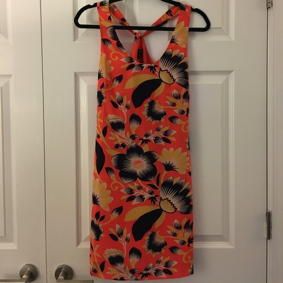 [J Crew] Silk Floral Twist Back Dress Coral - Picture 2 of 8