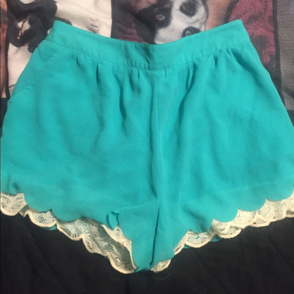 Teal/Green Scalloped Shorts With Lace UnderLay!