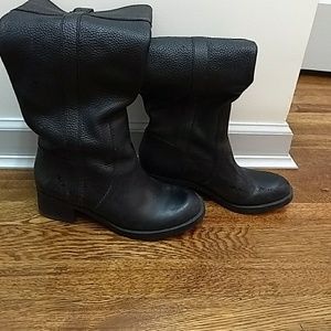 Knee high black leather boots