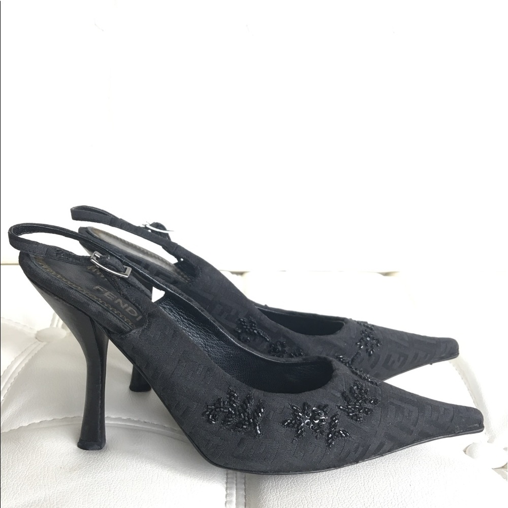 Fendi Monogram Beaded slingback heels