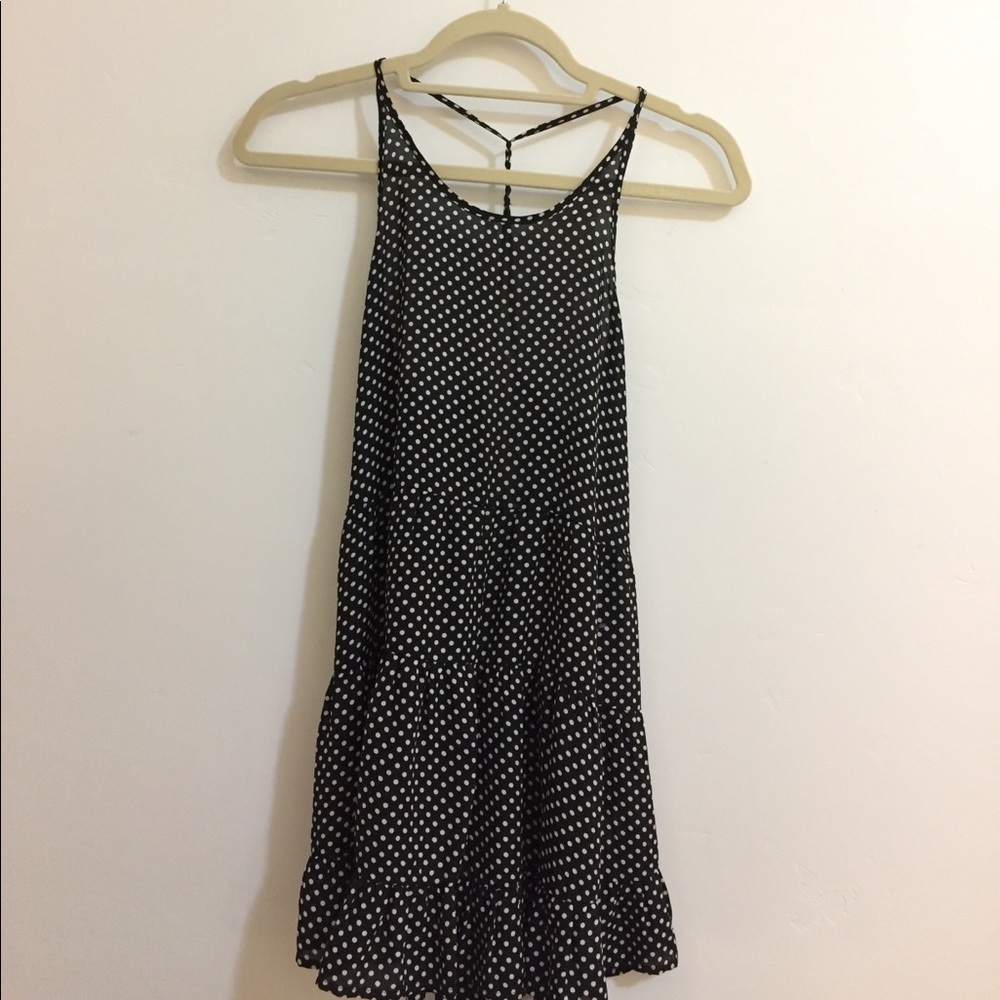 Mahina black and white polka dot high neck dress