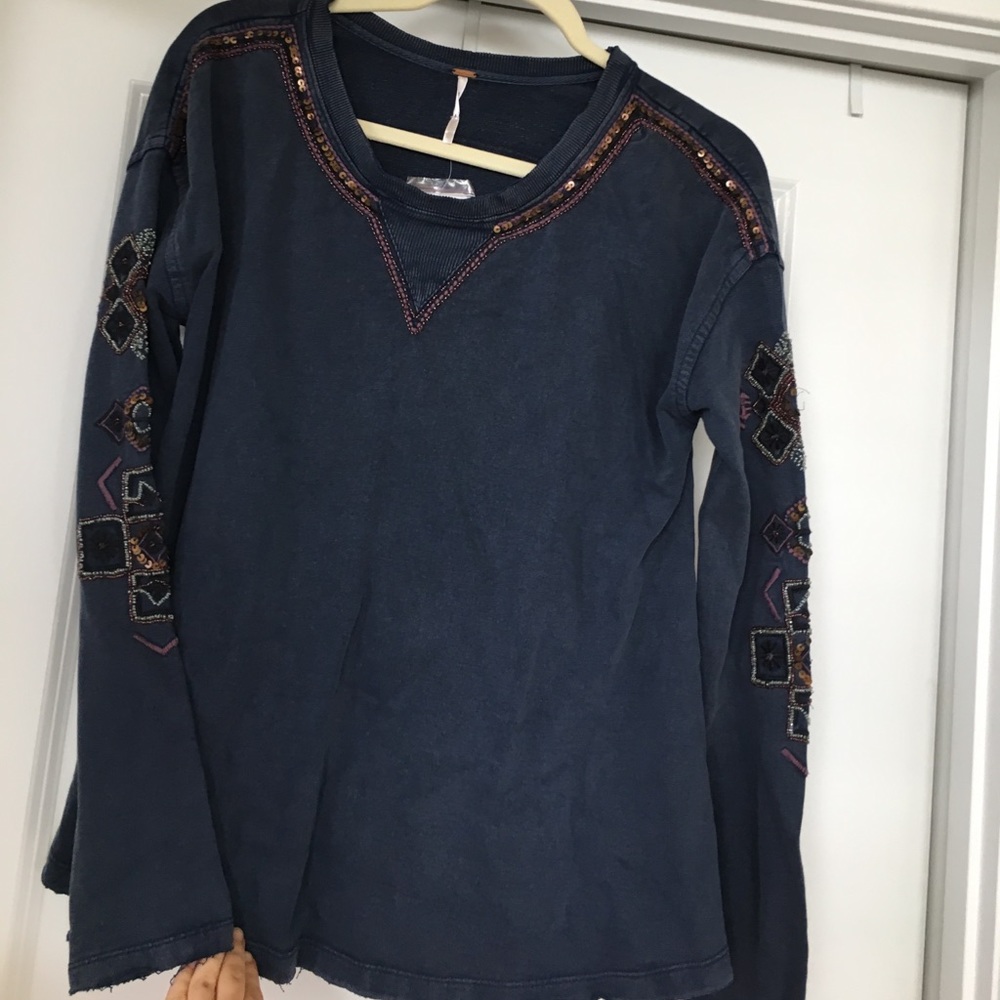 NWT free people beaded sweatshirt navy XS
