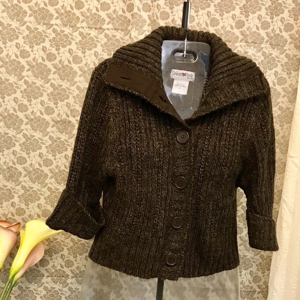 Chunky Knit Cropped 3/4 Sleeve Cardigan Urban Diva