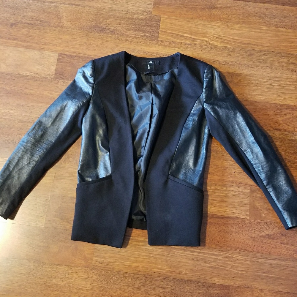 Black blazer with leather trimming