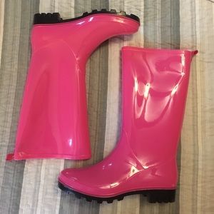 Pink rain boots