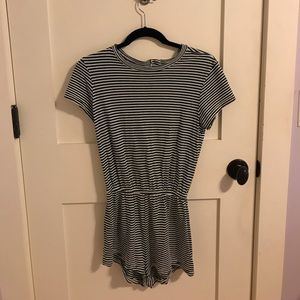 Green and white striped romper