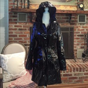 NWOT Black Patent Waterproof Trench Coat