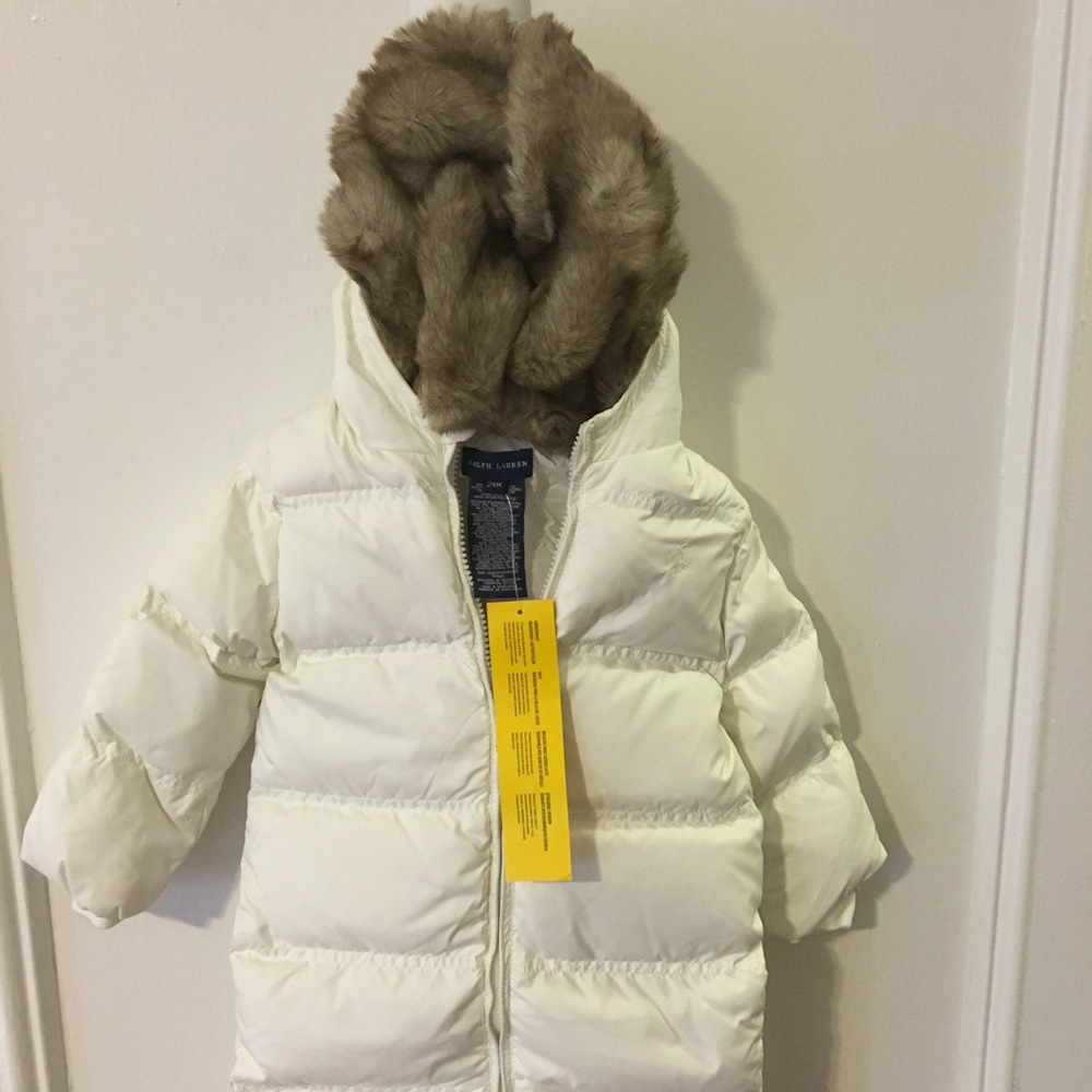 NEW RALPH LAUREN INFANT DOWN BUNTING SNOWSUIT.