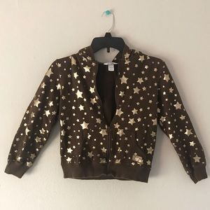 Brown and Gold Girls Zip Up Jacket with Hood