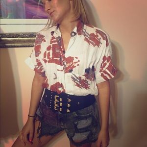 Vintage cool print button-down long shirt