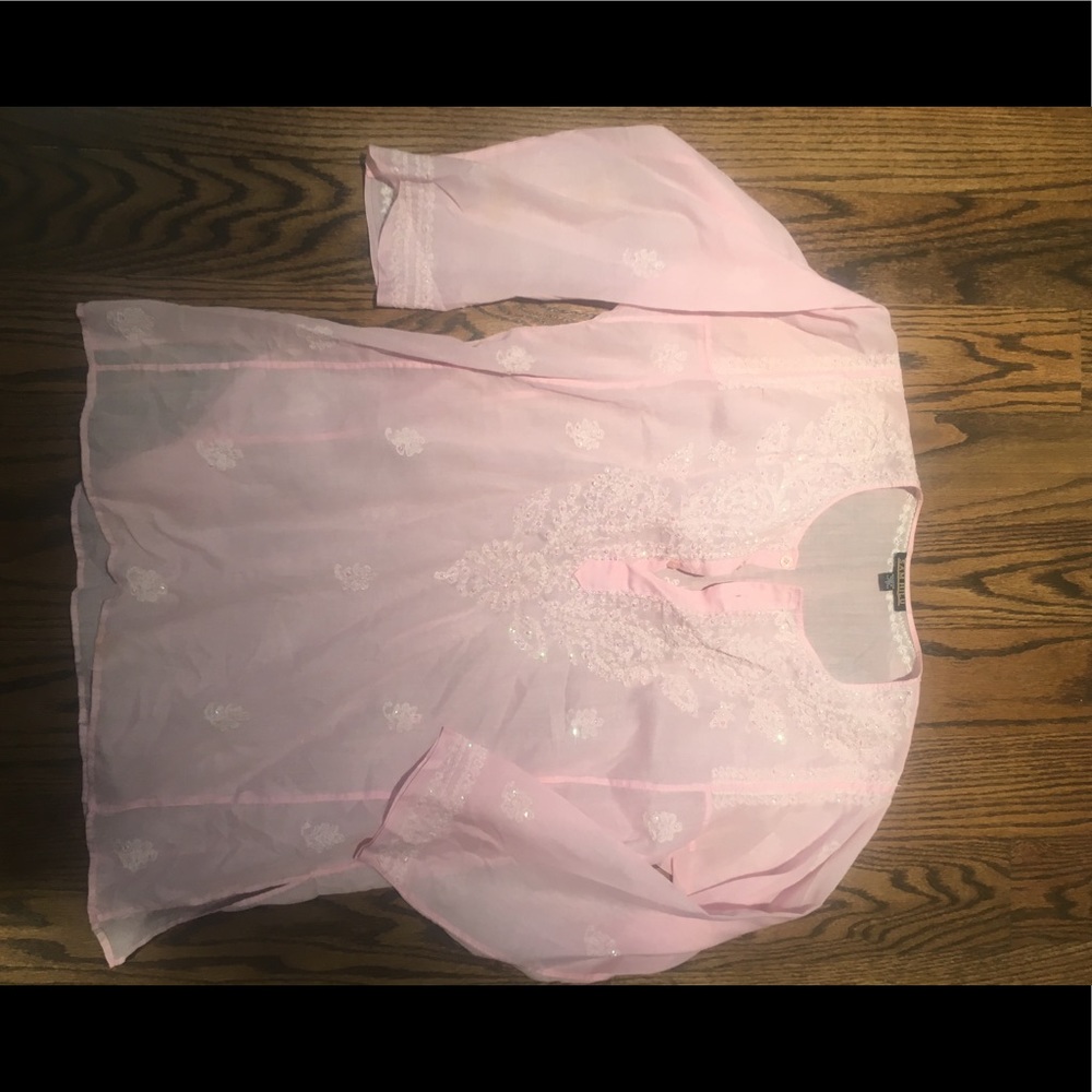 Pale pink sequin embellished beach tunic