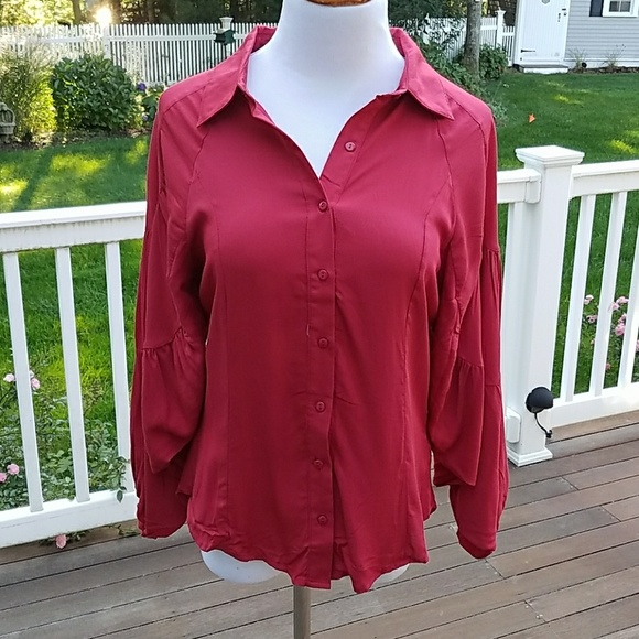 $6⭐️ Poet Puff Sleeve Cranberry Blouse - Picture 3 of 6