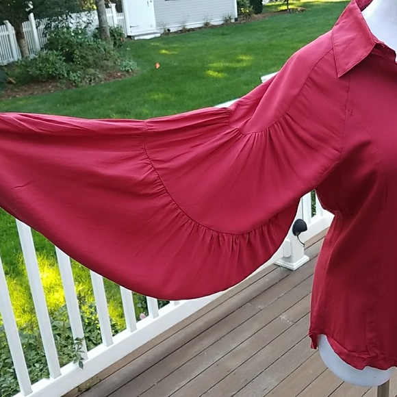 $6⭐️ Poet Puff Sleeve Cranberry Blouse - Picture 5 of 6