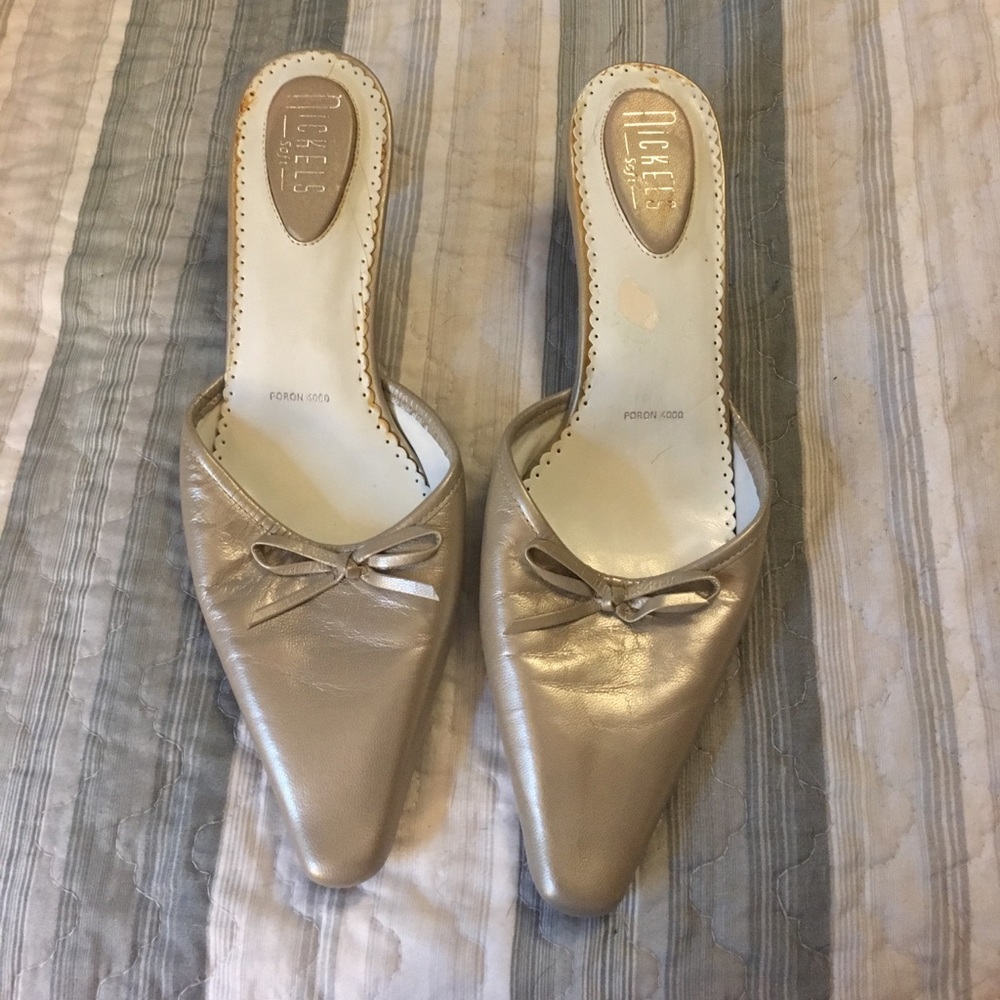 Closed toe dress shoes with a low heel