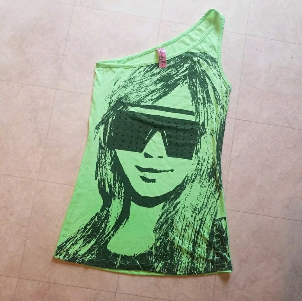 Retro Neon Green One Shoulder Graphic tee