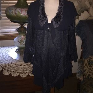 Blue sweater sheer bottom tunic