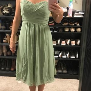 Green strapless knee length dress