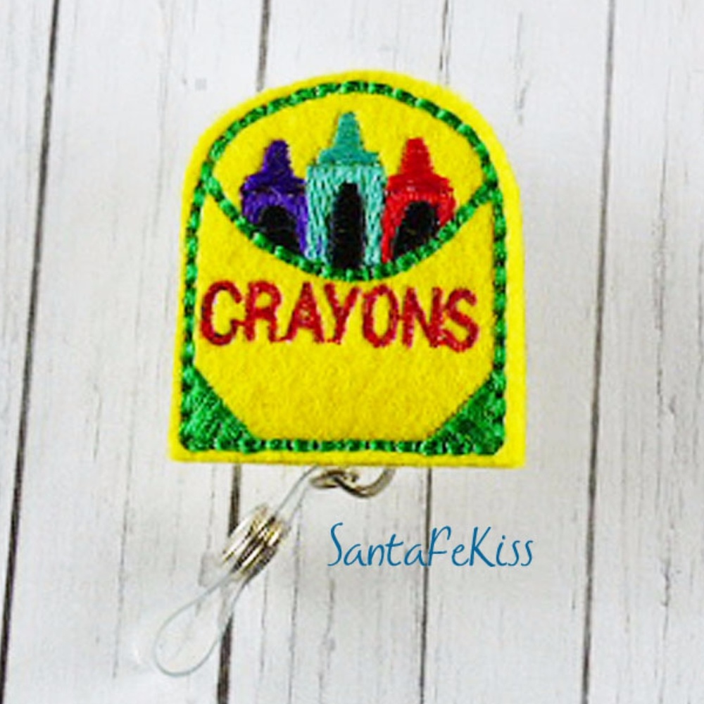 Crayons Teachers Felt Badge Reel by SantaFeKiss