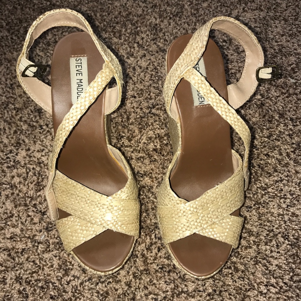 Steve Madden Stray (wicker) heels. 5 inches.