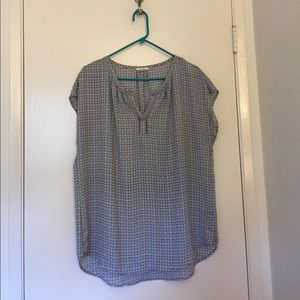 Pleione- Blue and Tan Patterened Blouse - XL