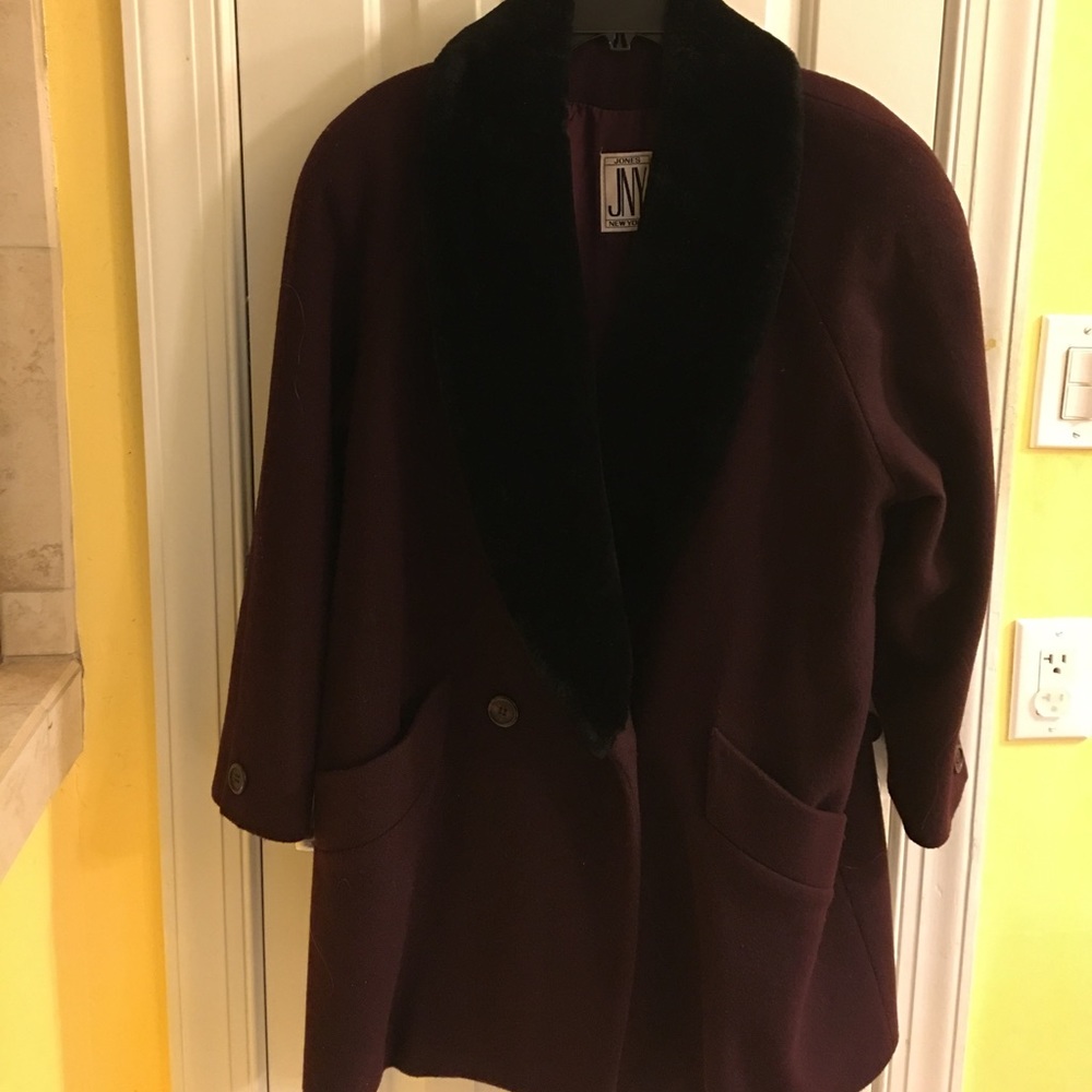 Beautiful  Coat Deep Burgundy Plush Black collar