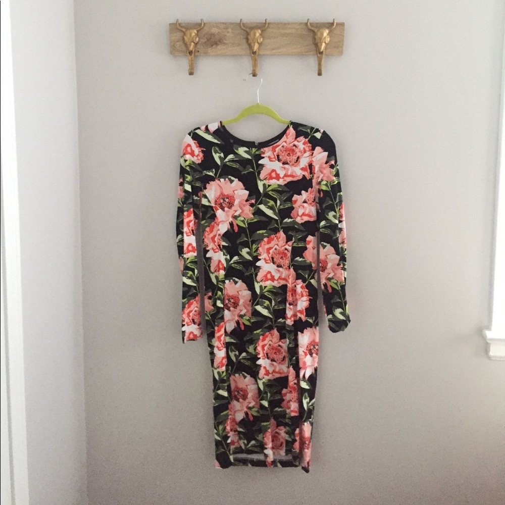 H&M floral, stretchy, bodycon, midi dress