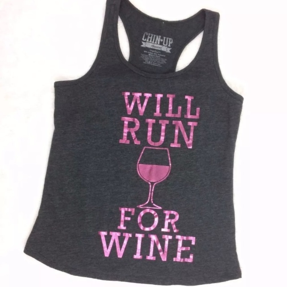 WILL RUN FOR WINE Workout Fitness Racerback Tank