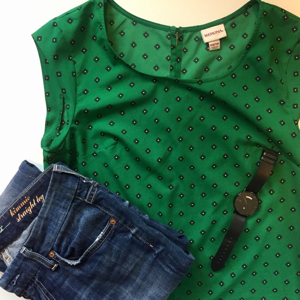 🚩Donated [Merona] Kelly Green Pattern Tee, XS