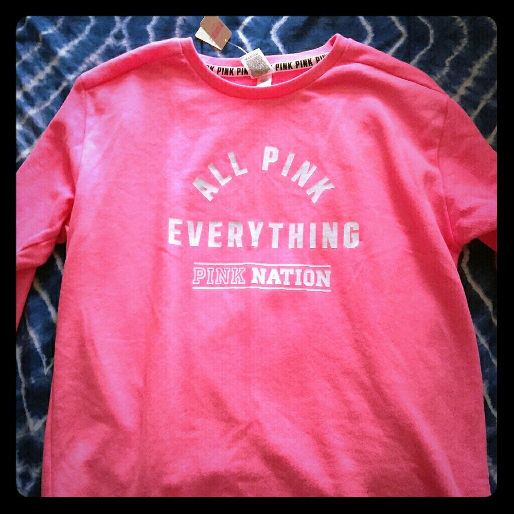 Bnwt PINK Crew sweatshirt n sz med, pink n white