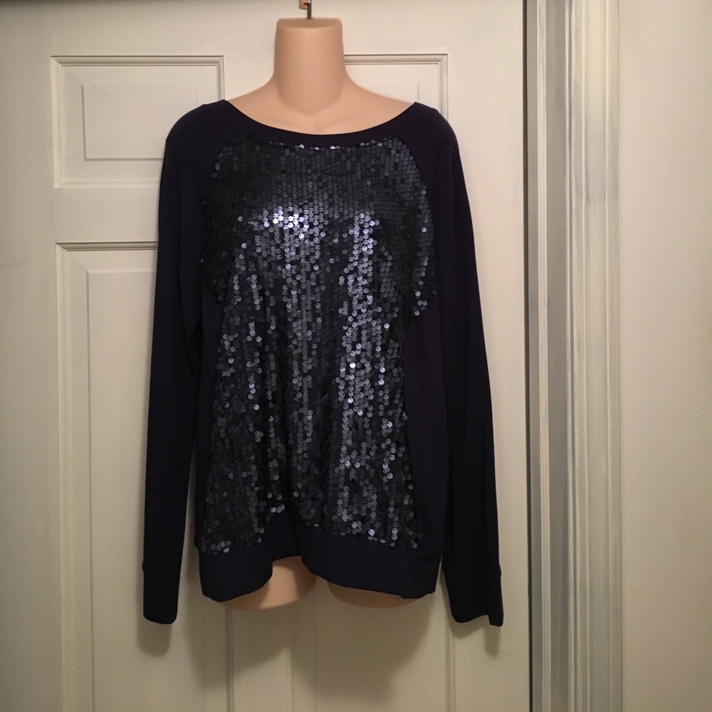 New with Tags! Navy Halogen Sequined Sweatshirt