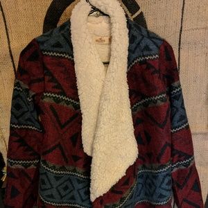 Hollister tapestry jacket with Sherpa inside.