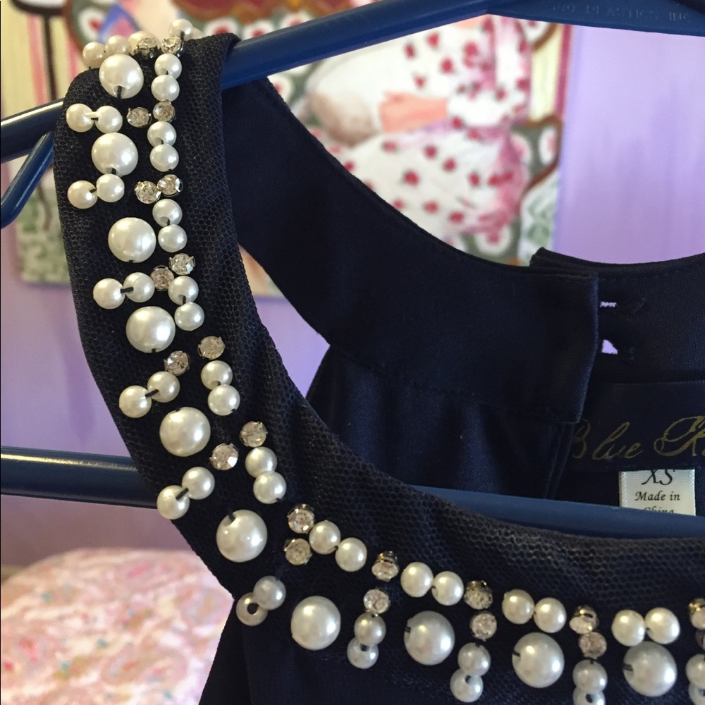 *CLOSET CLOSING*  Dark Blue Beaded Halter Dress