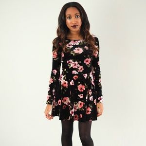 Aeropostale Velvet Floral Dress Long Sleeves