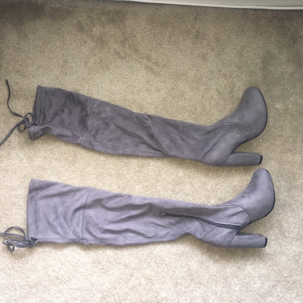 Grey over the knee boots