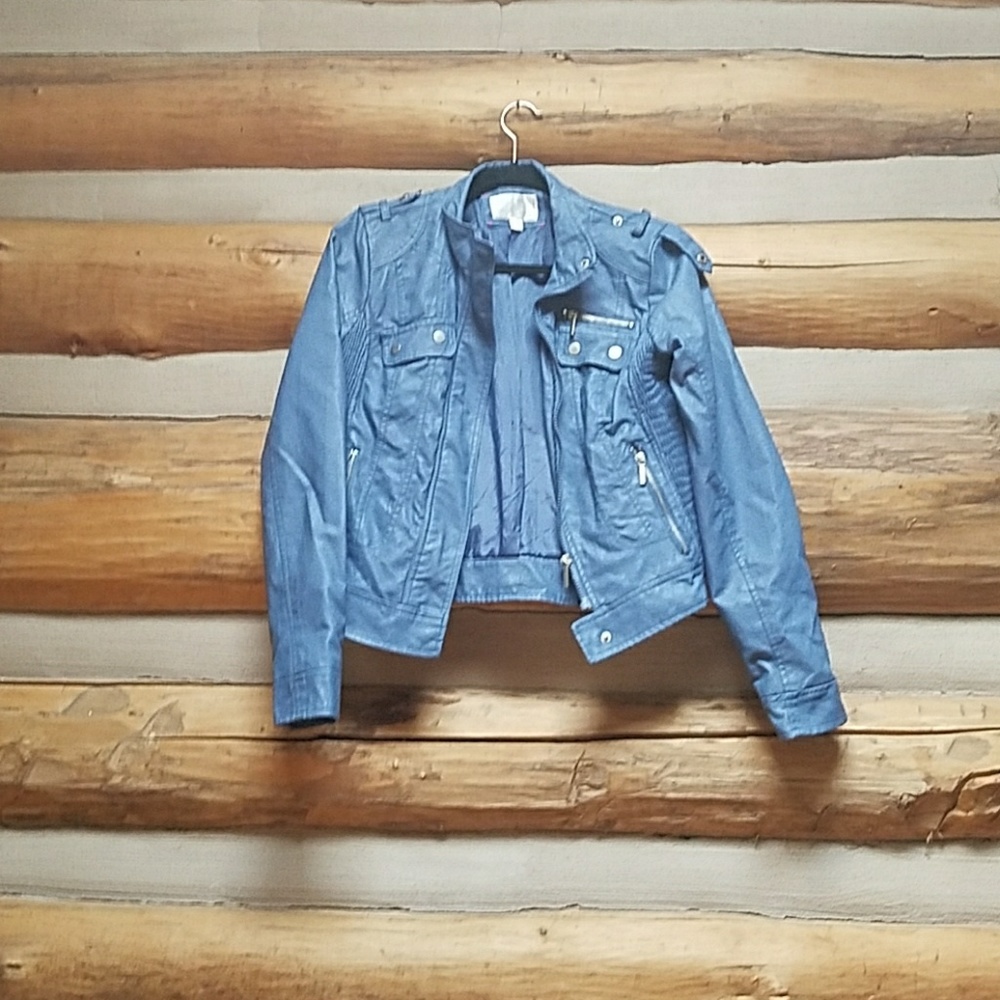 Blue faux leather jacket EUC