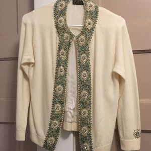 Vintage beaded angora cardigan