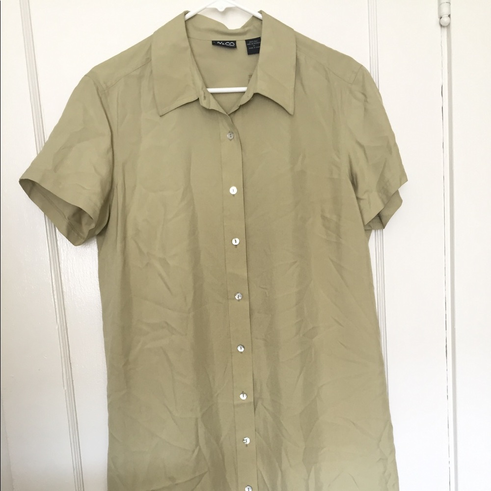 NWT Olive Silk Shirtdress NY & co