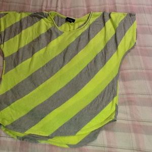 A loose neon yellow and gray shirt