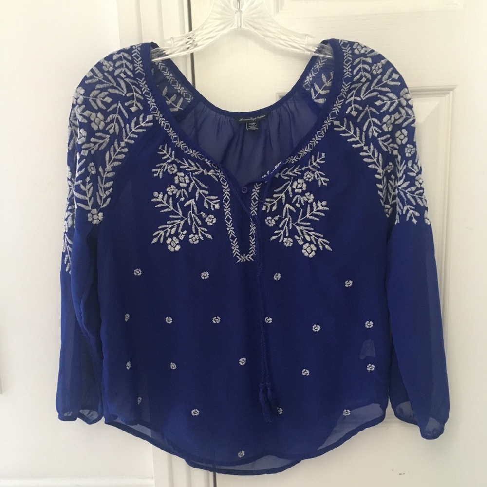 AEO embroidered floral blouse