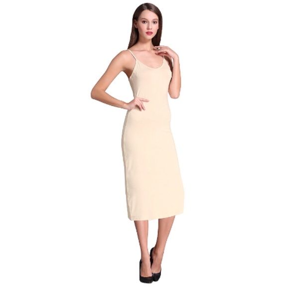💥 SALE Warm Beige Midi Adjustable Cami Slip Dress - Picture 2 of 4