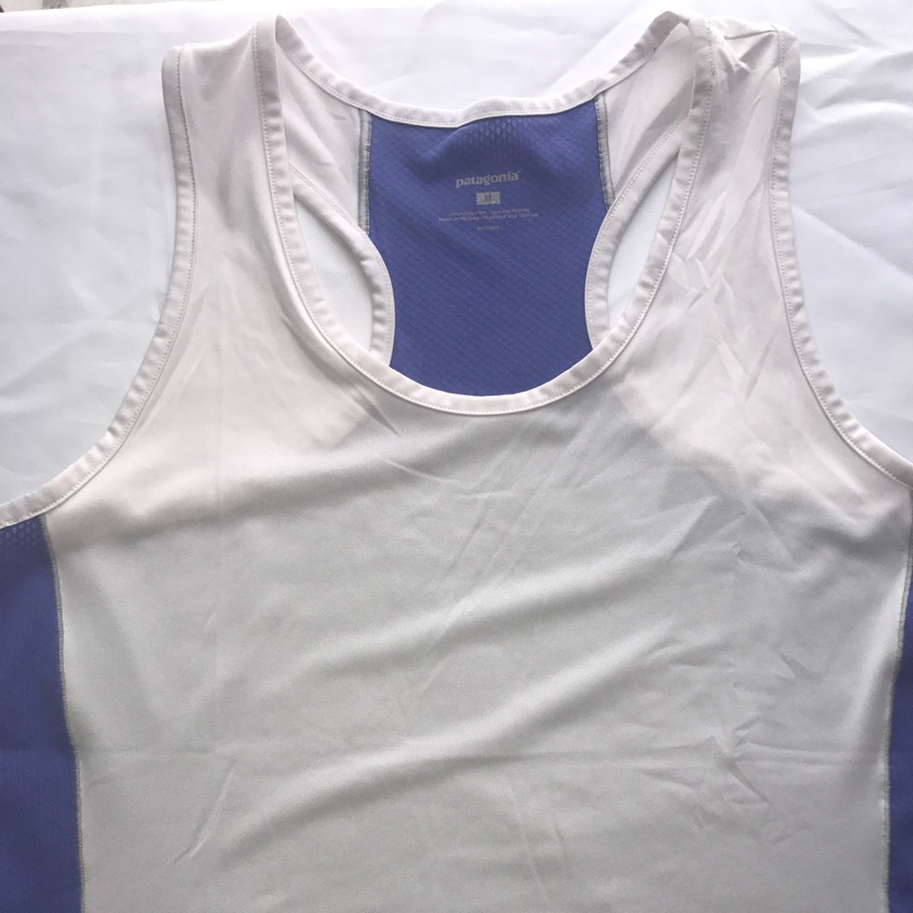 PATAGONIA purple and white razor back tank top
