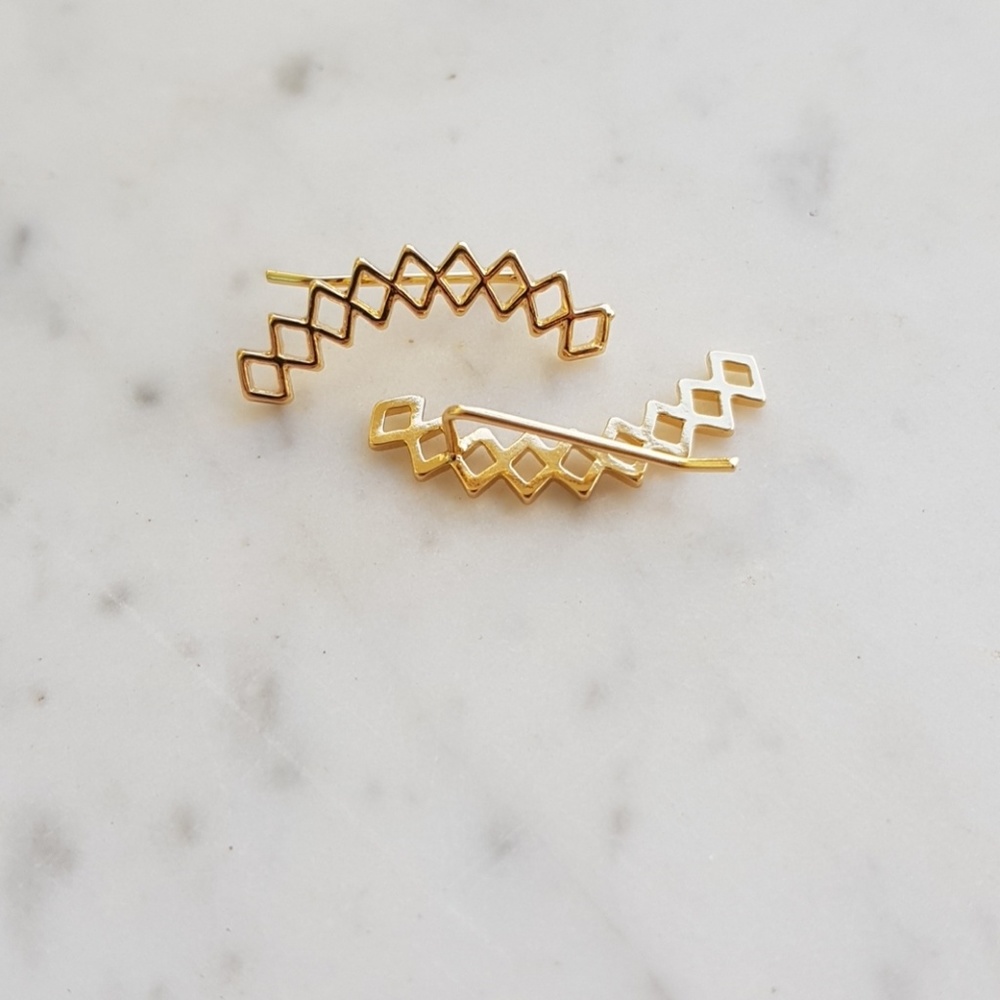 Geometric Diamond Climbers Earrings - Picture 3 of 8