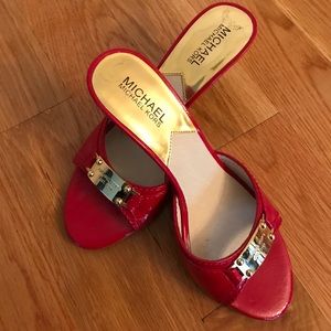 Michael Kors red patent leather slide